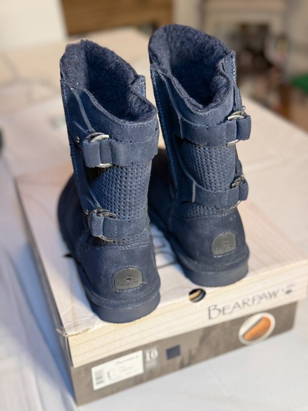 Bearpaw Navy Twin Buckled Clara Boots with Fuzzy Lining. New in Box Women's 10 - Picture 4 of 10